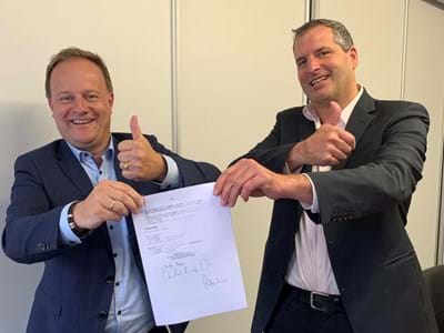Landrat Niedergesäß und der Grafinger Bürgermeister Christian Bauer